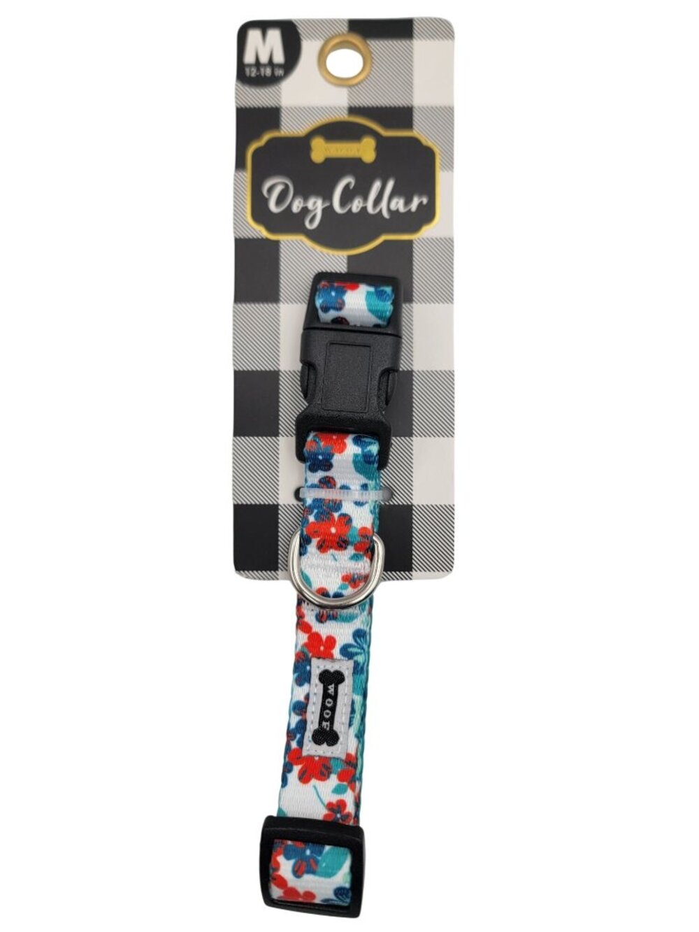 Medium Dog Collar Colorful Adjustable With Floral Print 12-18 Inches By Woof